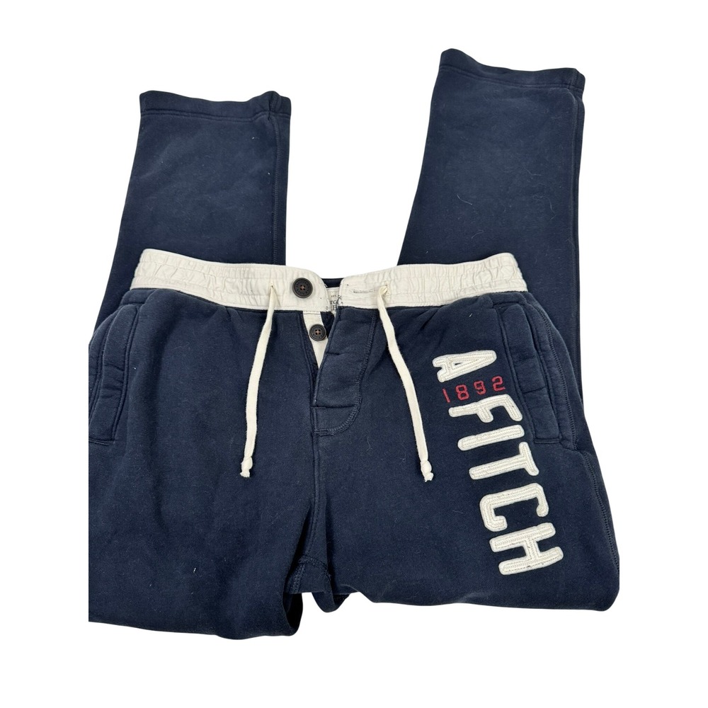 Vintage Abercrombie Sweatpants M Navy Blue Wide Leg Fleece Lounge Pants Y2K - Picture 5 of 7